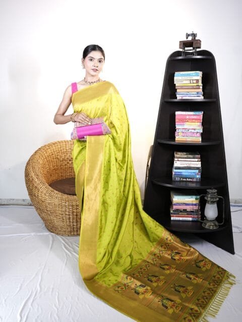 Pink handmade sling Paithani bag