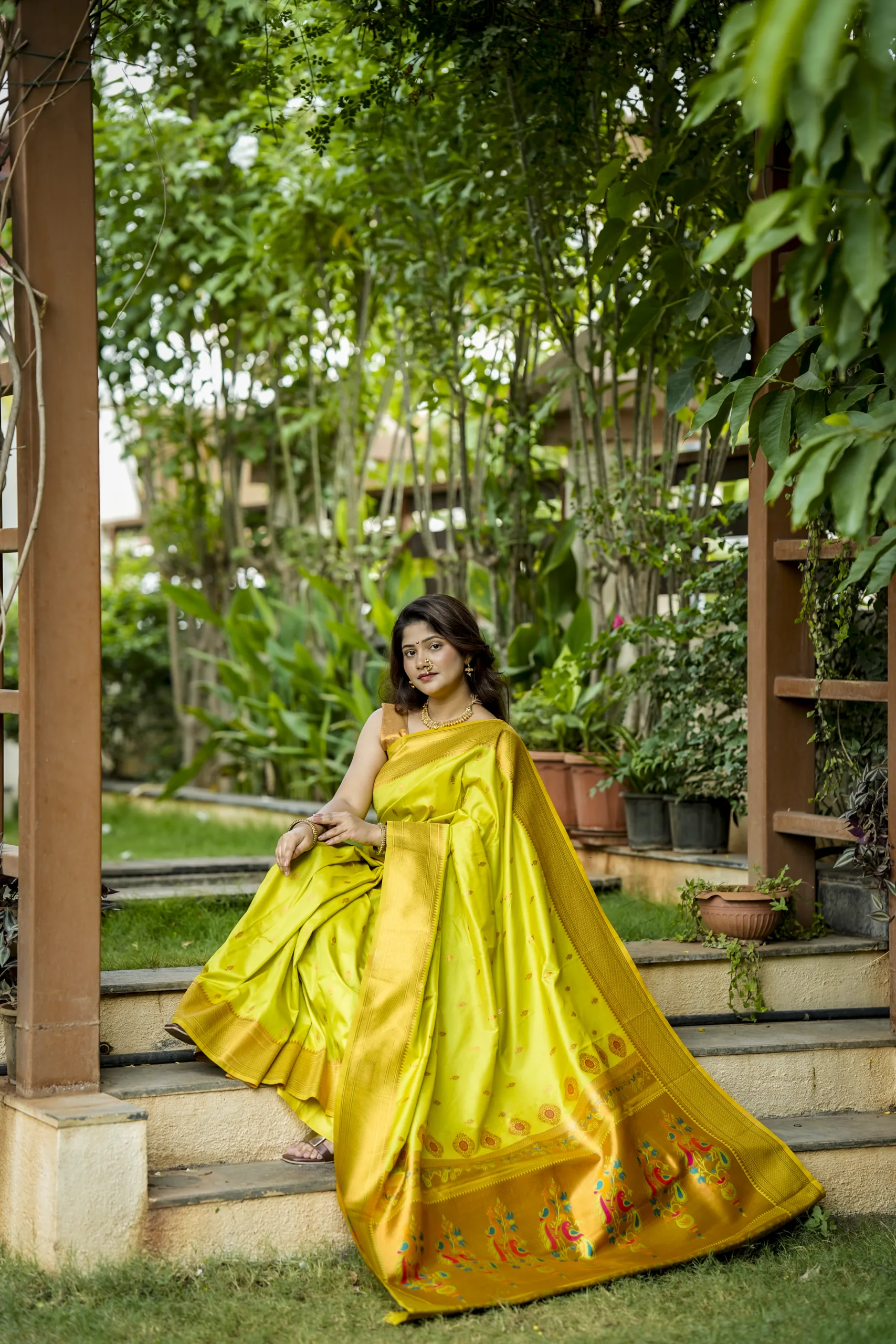 Parrot Green Paithani by Pratishthani
