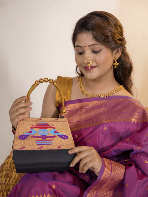 Black Paithani Handbag Purse