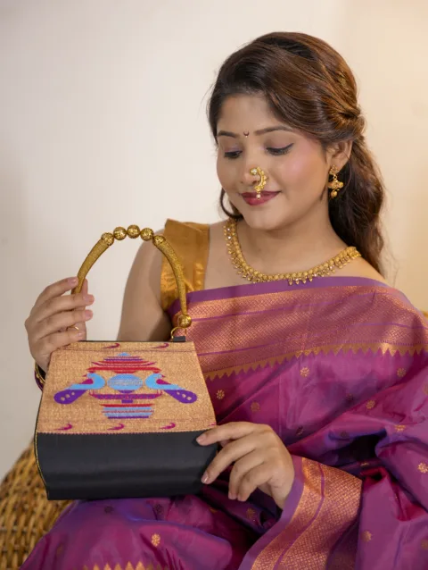 Black Paithani Handbag Purse
