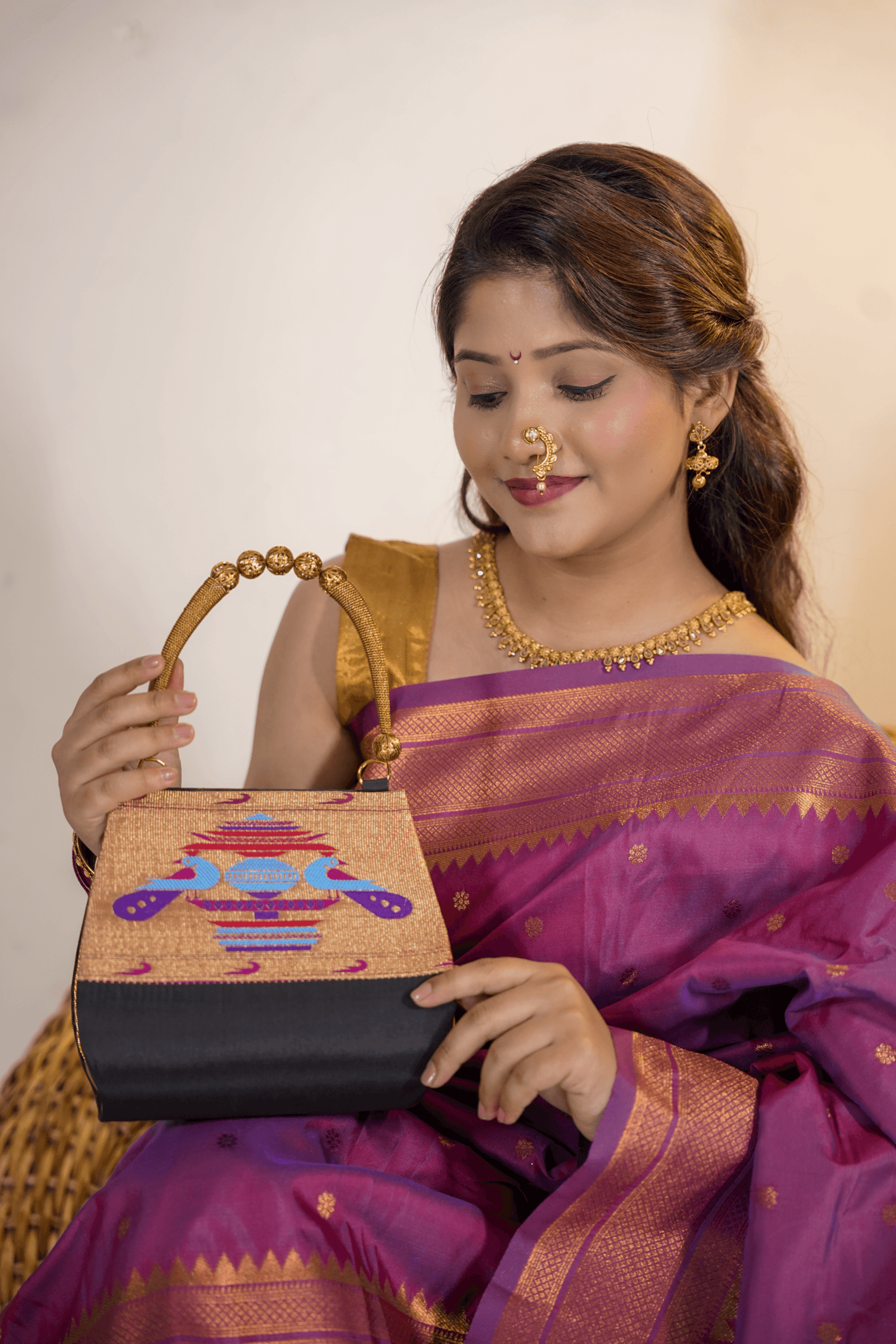 Black Paithani Handbag Purse