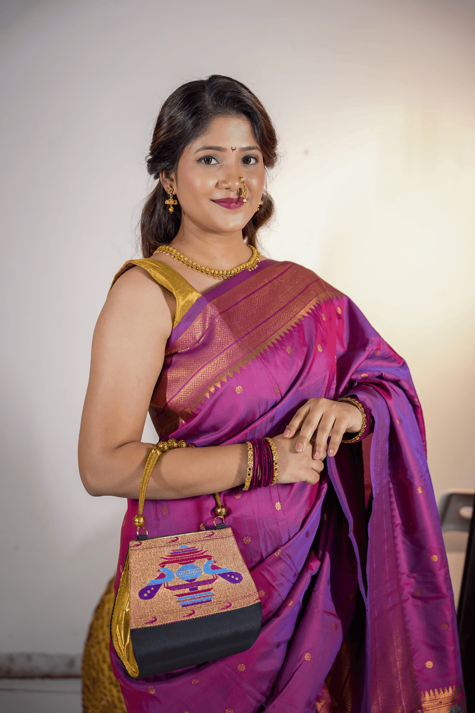 Black Handmade Paithani Purse