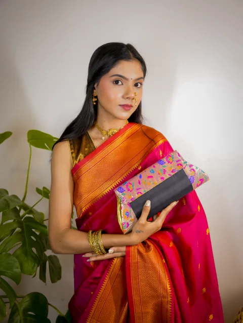 Black Sling Yeola Paithani Bag