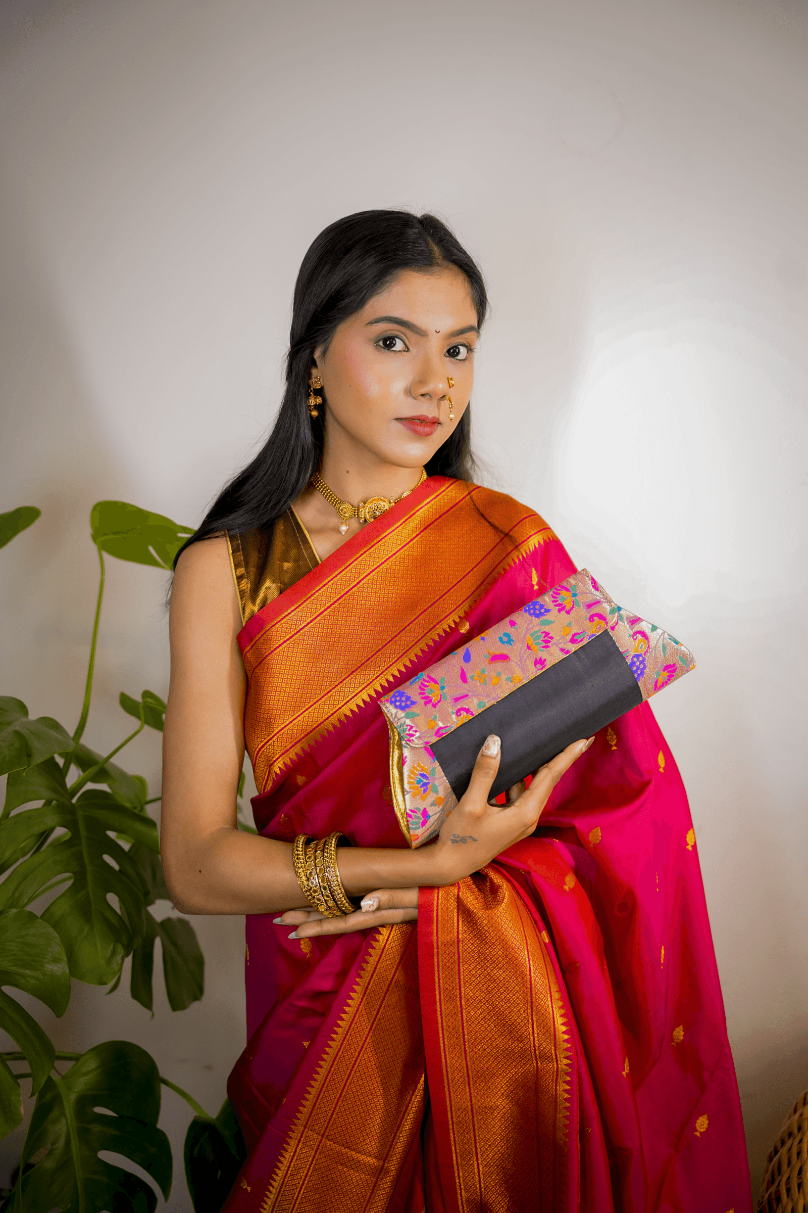 Black Sling Yeola Paithani Bag