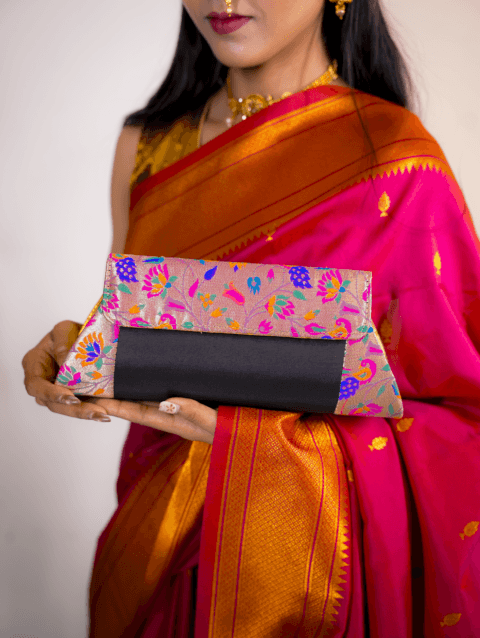 Black Handmade Paithani Bag