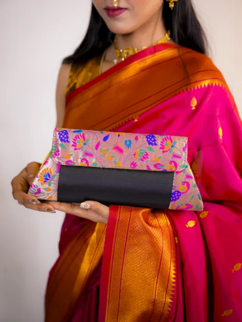 Black Handmade Paithani Bag