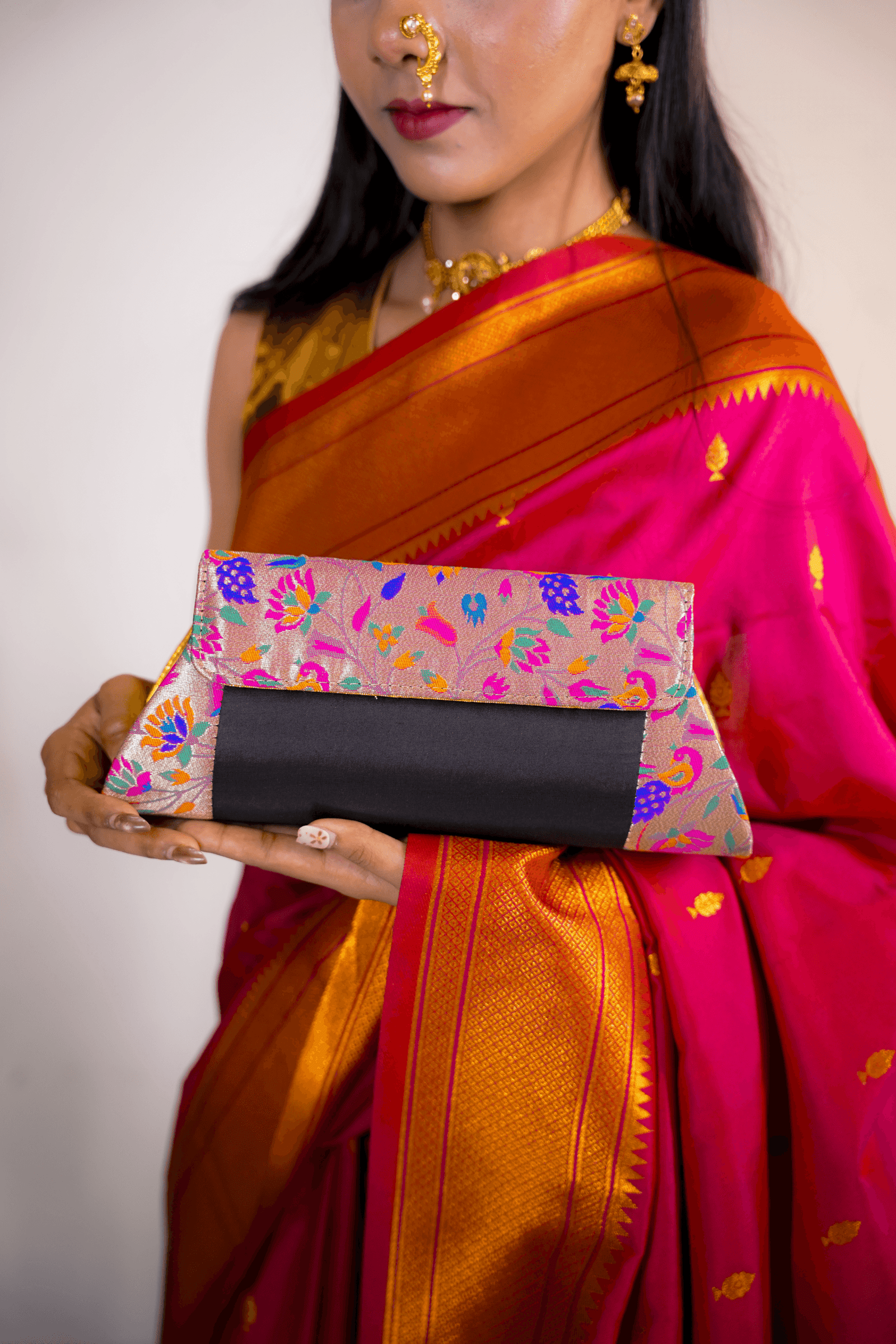 Black Handmade Paithani Bag