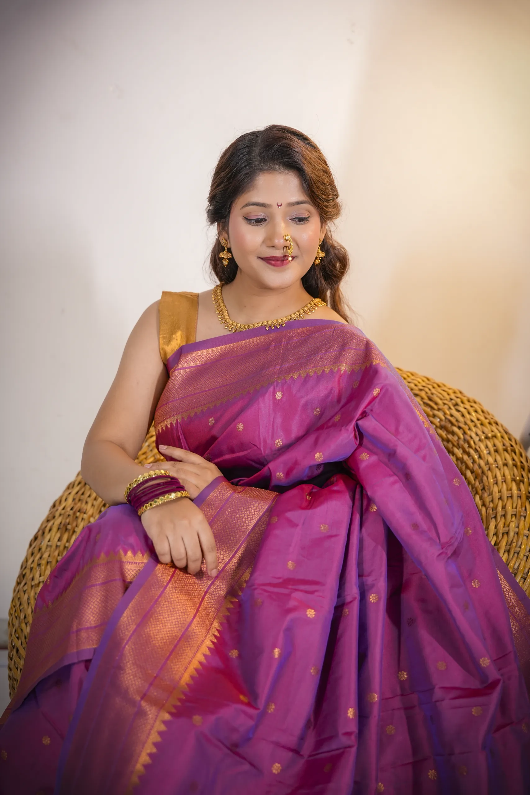 Purple Kalanjali Semi Paithani Saree With Work Blouse - Image 6