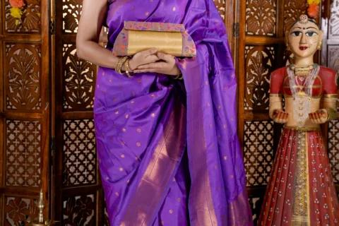 Golden Handmade Sling Paithani Bag for Women