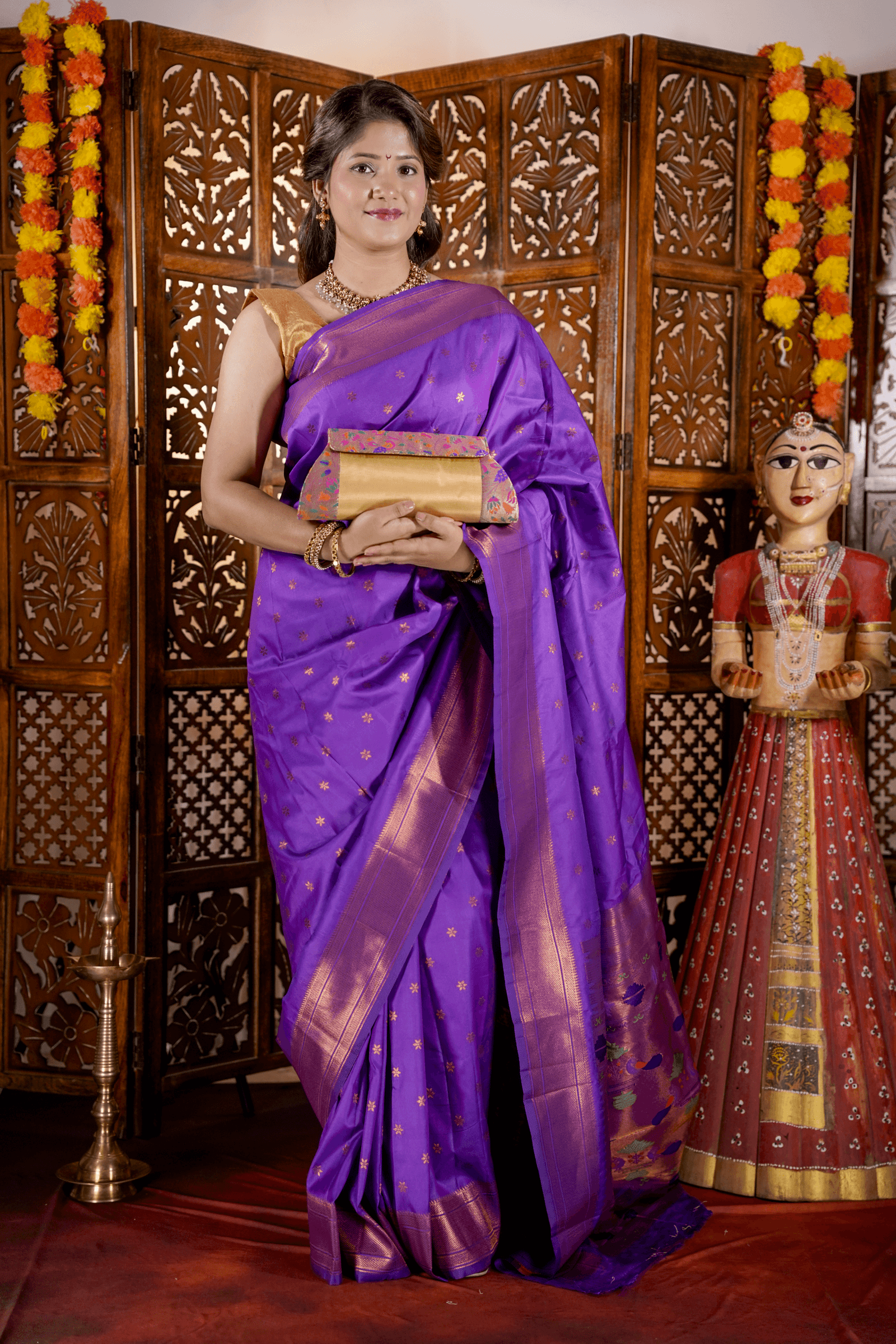 Golden Handmade Sling Paithani Bag for Women