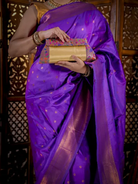 Golden Yeola Handmade Paithani Sling Bag