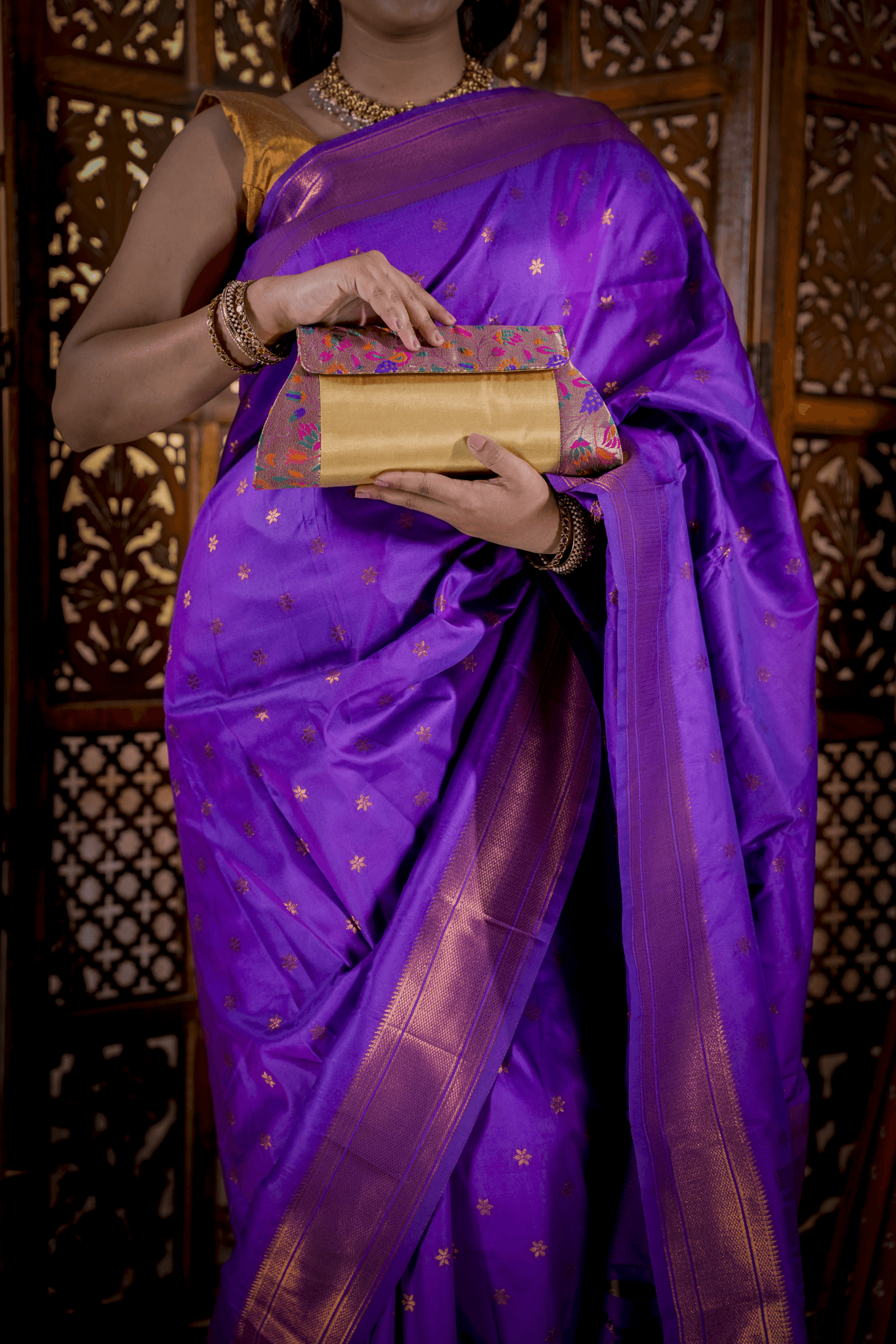Golden Yeola Handmade Paithani Sling Bag