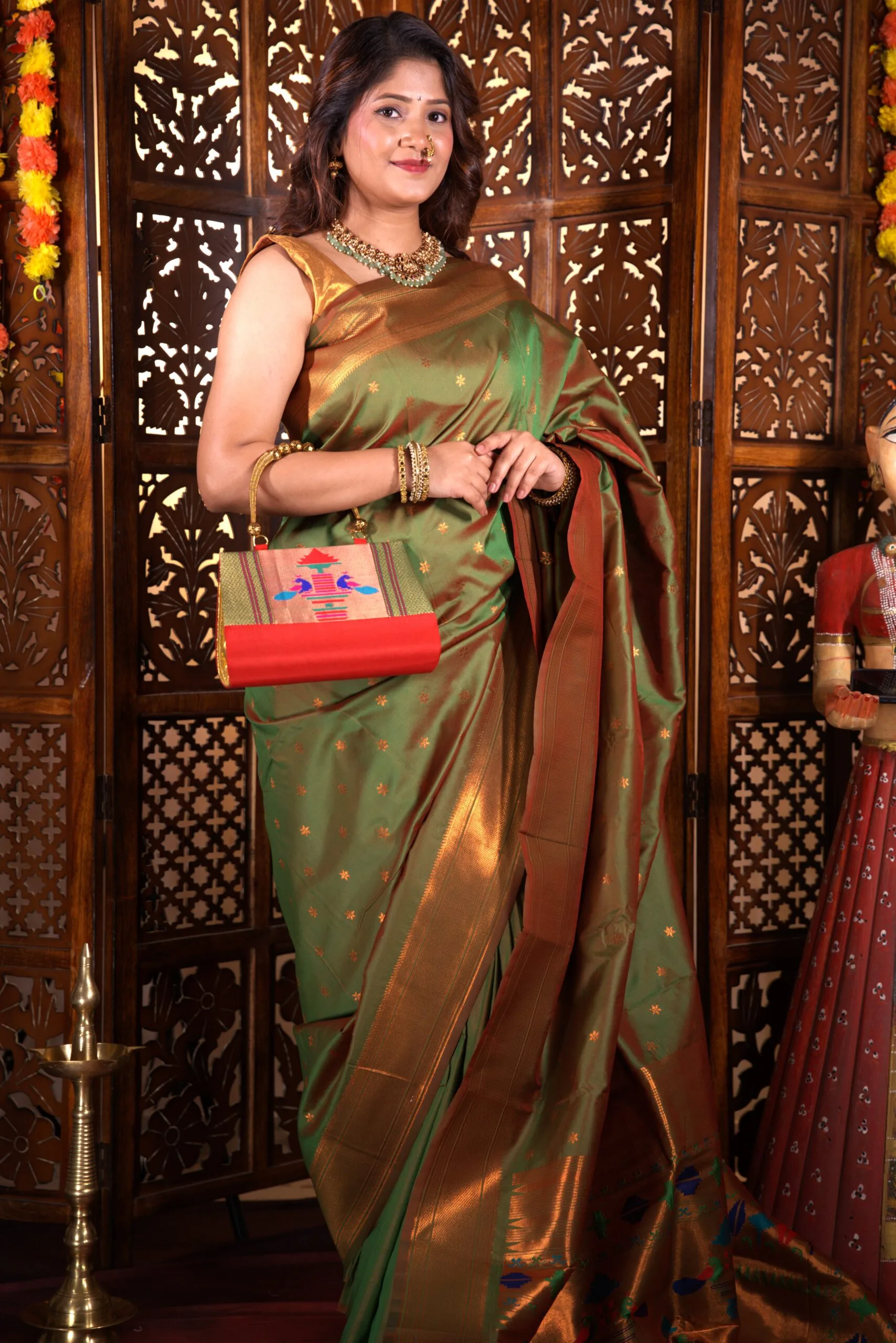 Handmade red Paithani purse by Pratishthani