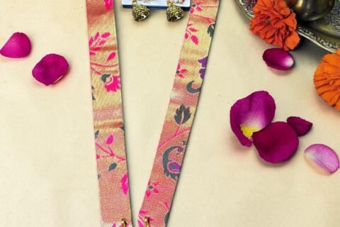Traditional Golden Paithani Necklace Set with Earrings