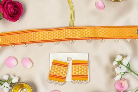 Yellow Paithani Necklace Set with Earrings