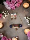 Blue Paithani Necklace Set with Pearl Detailing and Earrings
